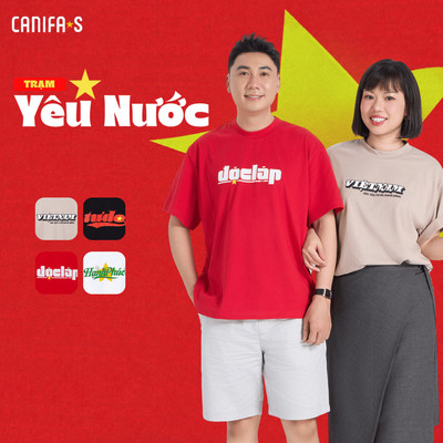 Áo thun unisex người lớn cộc tay cổ tròn in họa tiết sao vàng Hạnh Phúc CANIFA S 5TS26S023