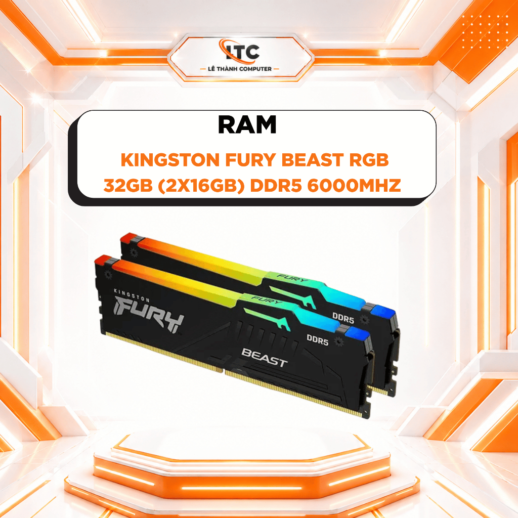 RAM Kingston FURY Beast RGB 32GB (2x16GB) DDR5 6000Mhz (KF560C36BBE2AK2-32WP) (AMD EXPO+INTEL XMP)
