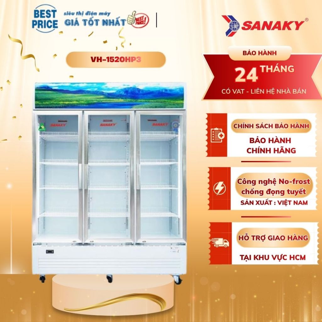 Tủ Mát Sanaky VH-1520HP3 – 1400 Lít 3 Cánh Kính, Inverter, Không Đọng Tuyết, Trưng Bày Chuyên Nghiệp