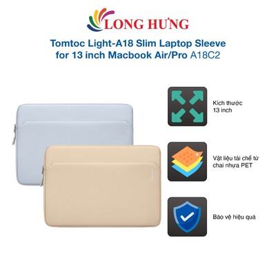 Túi xách chống sốc Tomtoc Light-A18 Slim Laptop Sleeve for 13 inch Macbook Air/Pro A18C2 - Hàng chính hãng