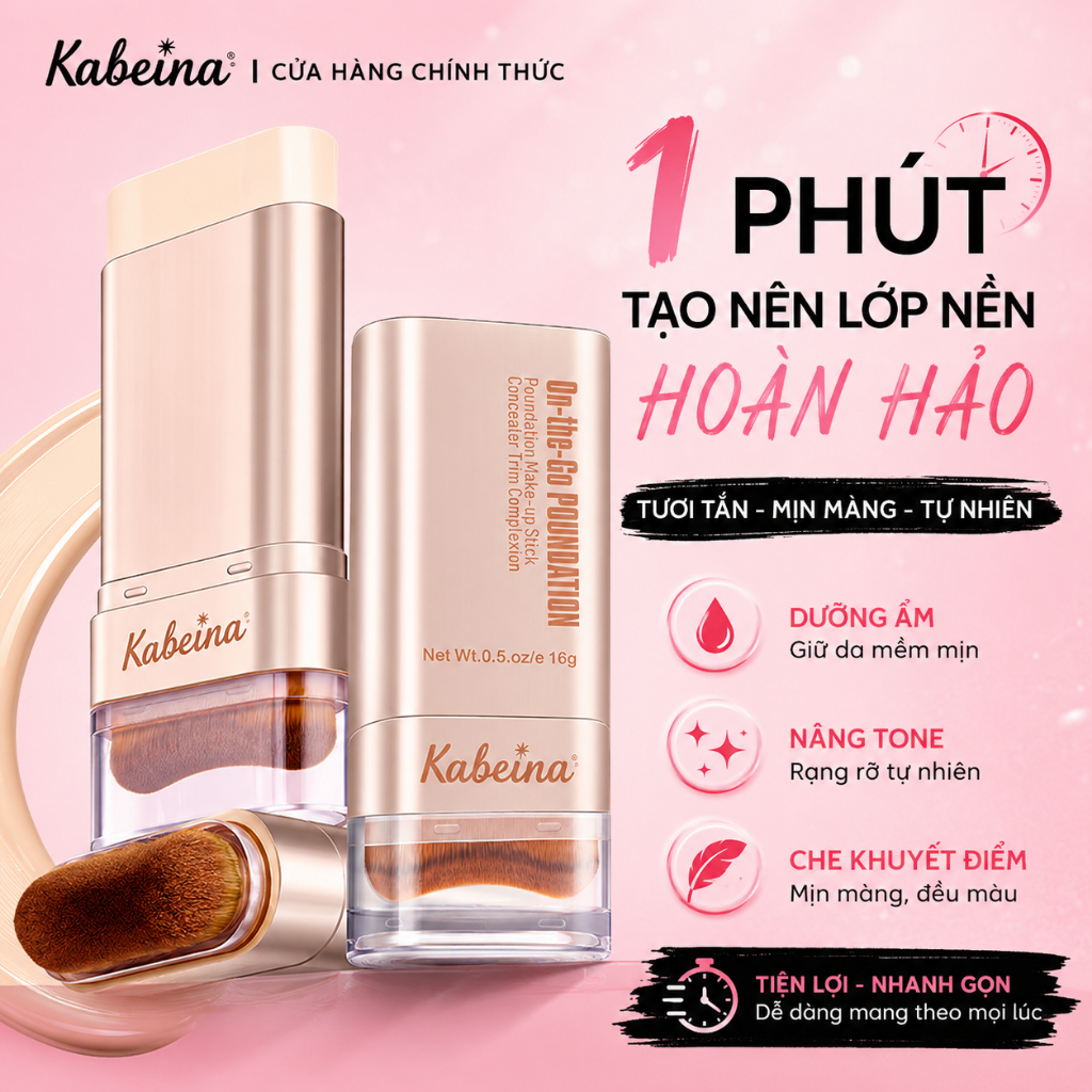 Thỏi kem nền che khuyết điểm kèm cọ Kabeina kiểm soát dầu chống nước bền màu dễ tán