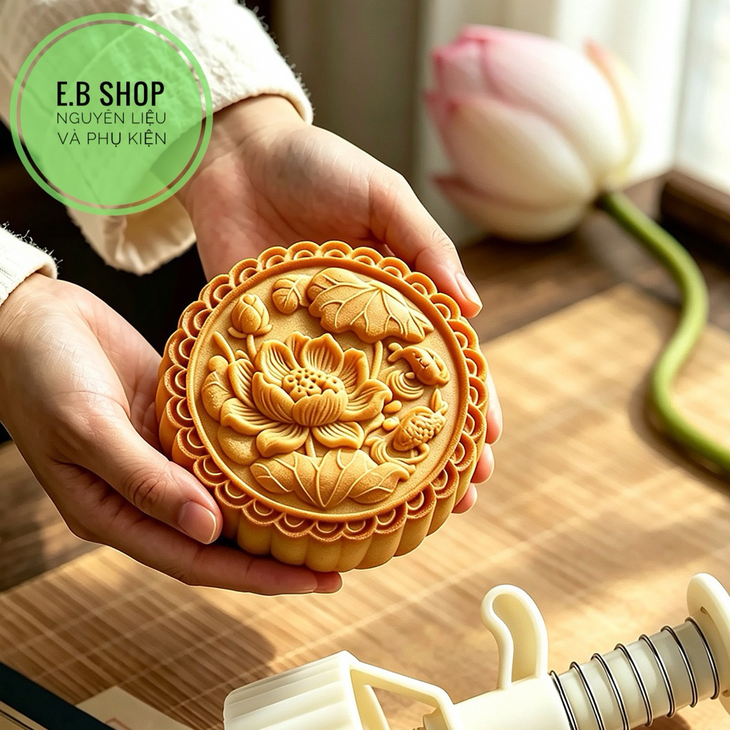 Khuôn Trung Thu 300g Hoa Sen Cá Chép | Khuôn Bánh Trung Thu Lò Xo 300gr 1 Mặt | Khuôn Bánh Nướng 300