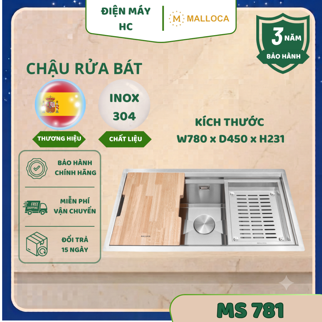 Chậu rửa chén Malloca MS 781 bảo hành 3 năm - Chống Oxi Hóa, Dễ Vệ Sinh, Độ Bền Cao