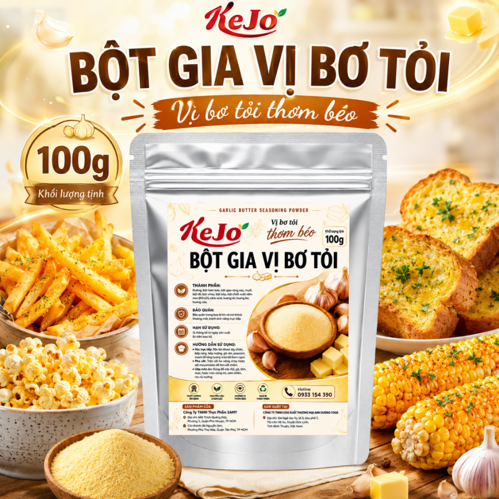 Bột Gia Vị Bơ Tỏi KeJo 100g - Bột Bơ Tỏi Lắc Khoai Tây, Gà Rán, Snack, Bánh Mì, Làm Sốt Bơ Tỏi