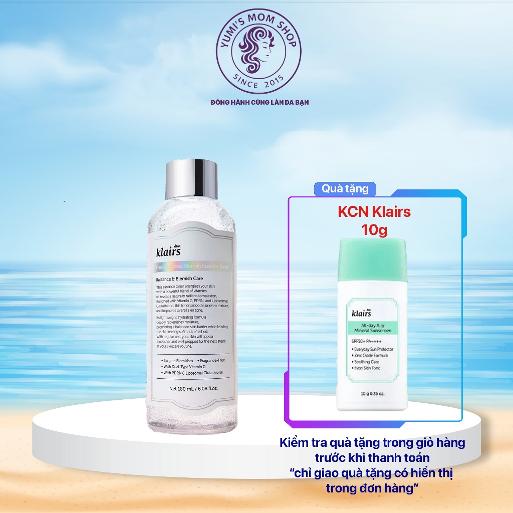 Toner Dear, Klairs trắng nước hoa hồng hỗ trợ làm sáng da Freshly Juiced Vitamin Essence Toner 180ml