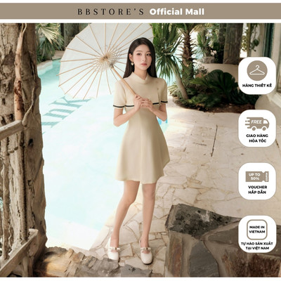 MISSCHIC BY BBSTORE’S Đầm Xòe Dạo Phố Cotton Ngắn Chữ A Lật Vạt Ngực Kết Nút Váy Xếp Ly - DAE77B