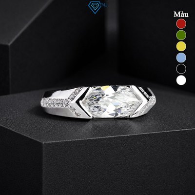 Nhẫn bạc nam đính đá hình thoi bản nhỏ nhiều màu phong thủy cá tính mạnh mẽ NNA0929 - Trang Sức TNJ