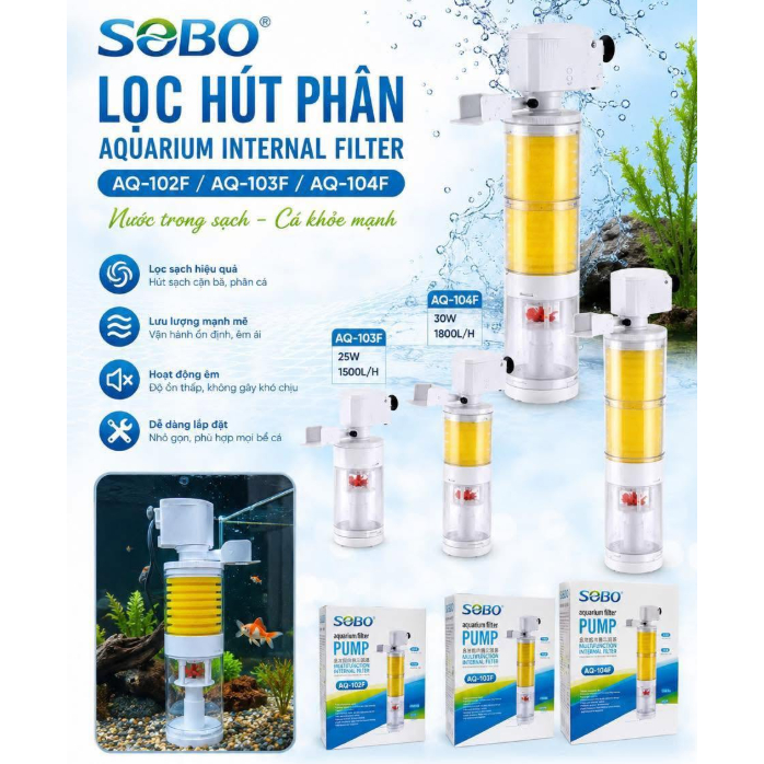Máy bơm lọc chìm hút cặn HỒ CÁ SOBO AQ-101F / AQ-102F / AQ-103F / AQ-104F
