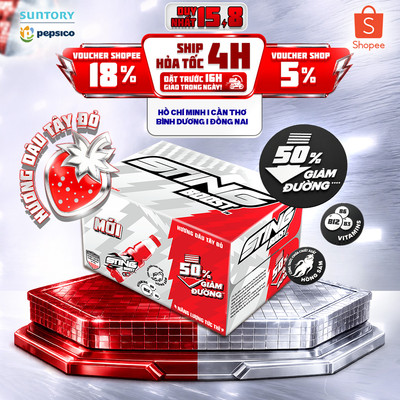 [Mới-Ít Đường] Thùng 24 Chai Nước Tăng Lực Sting Boost Vị Dâu - Giảm 50% Đường (330ml/Chai)