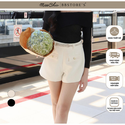 MISSCHIC BY BBSTORE’S Quần Shorts Nữ Ngắn Phối Túi Trước Lưng Cao Có Đĩa Chất Bố Gân - Q4245T