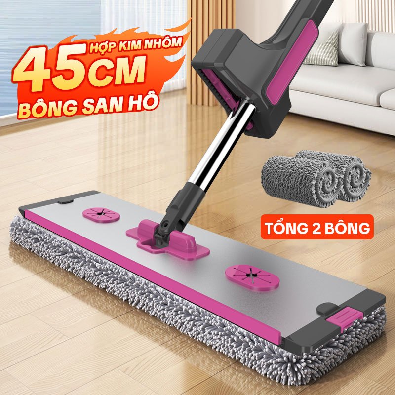 Cây Lau Nhà Tự Vắt KITIMOP KTM-45 PRO, Chổi Lau Nhà Tự Vắt Thông Minh Xoay 360 Độ, 2 Bông Lau
