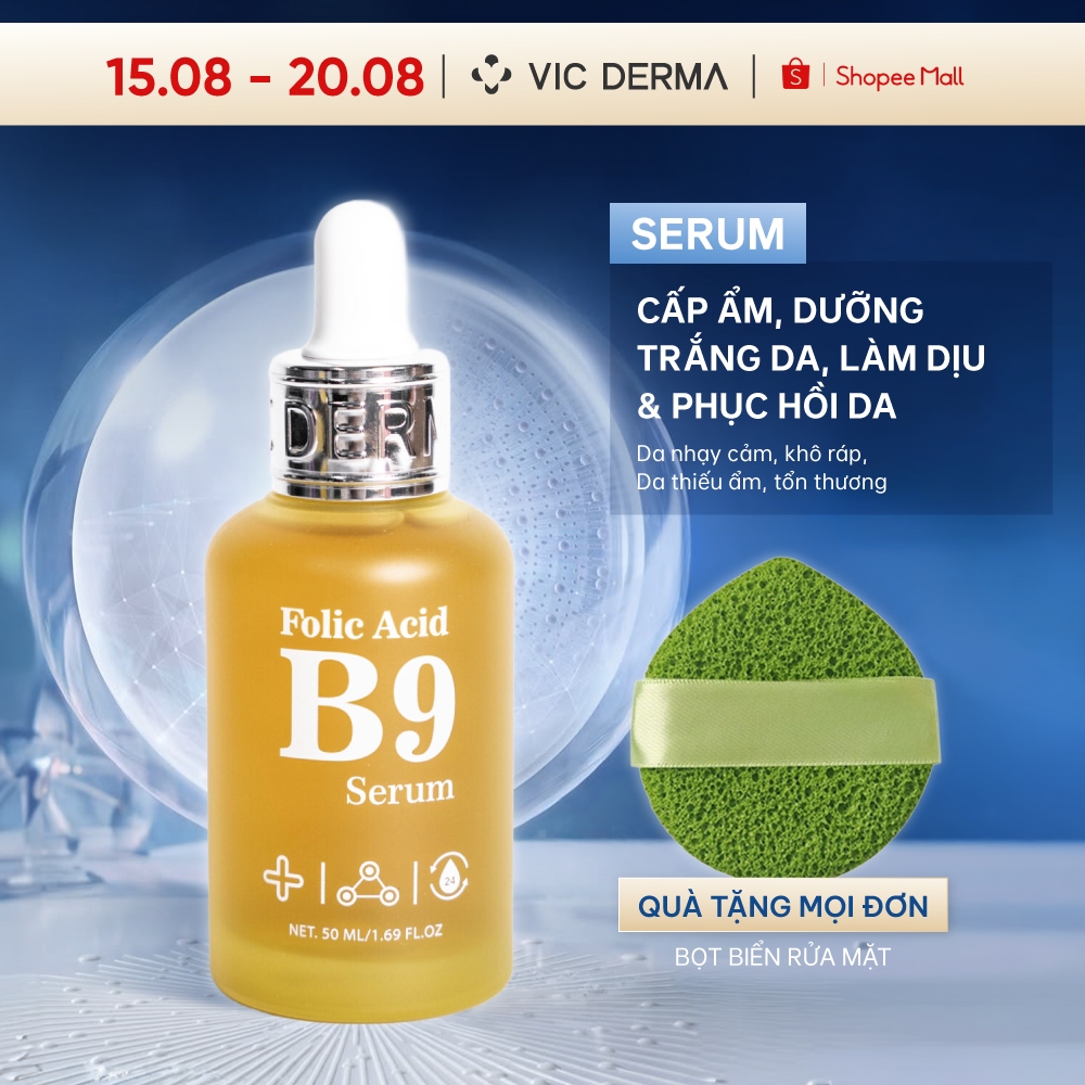 Serum b9 Vicderma cấp ẩm, dưỡng trắng & phục hồi làm dịu da Vic Derma B9 Folic Acid 50ml