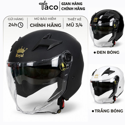 Mũ Bảo Hiểm 3/4 Royal M268 TACO 2 Lớp Kính Chính Hãng Cao Cấp Nam Nữ, Bảo Hành 12 Tháng, Đen Mờ Nhám Bóng
