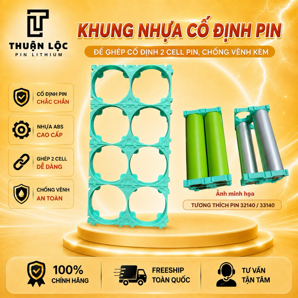 [Combo 10/20 khung] Khung Nhựa Cố Định Pin 32140/ 33140 - Đế Ghép Cố Định 2 cell pin, chống vênh kẽm