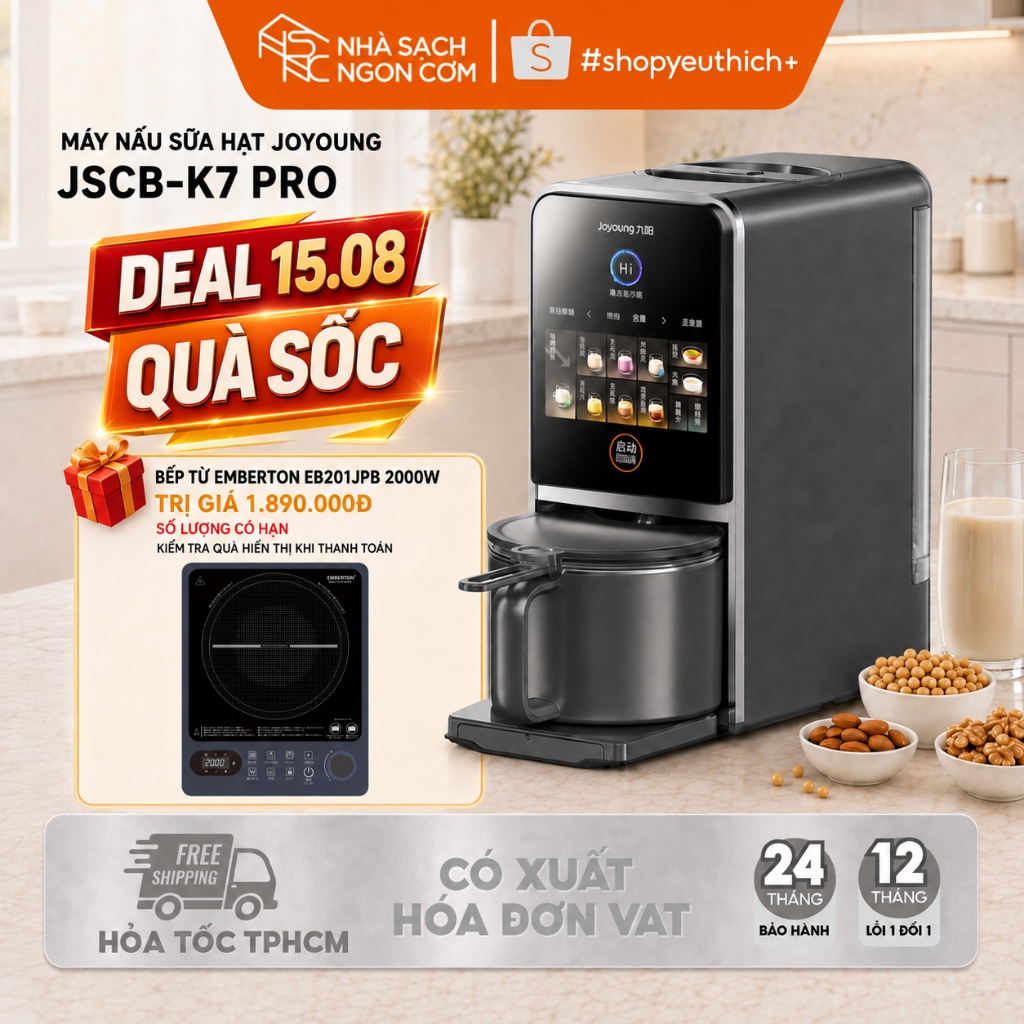 Máy nấu sữa hạt đa năng JOYOUNG làm sạch tự động JSCB-K7 PRO giảm ồn - Bảo hành 24 tháng
