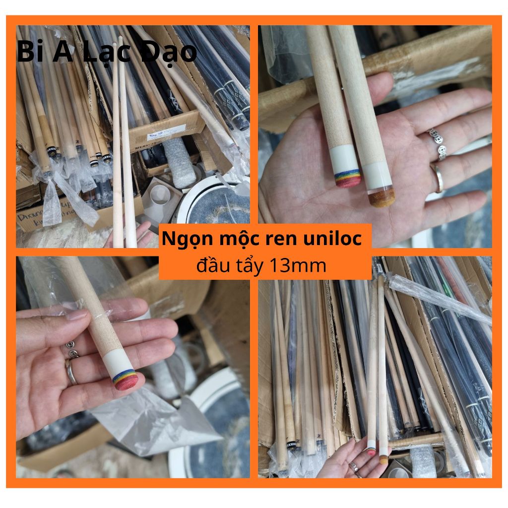 {Tặng găng và lơ} Ngọn Mộc Ren Uniloc, Ngọn Cơ Bida, Gậy Bia tách rời, đầu tẩy 13mm chơi bàn bida 9 