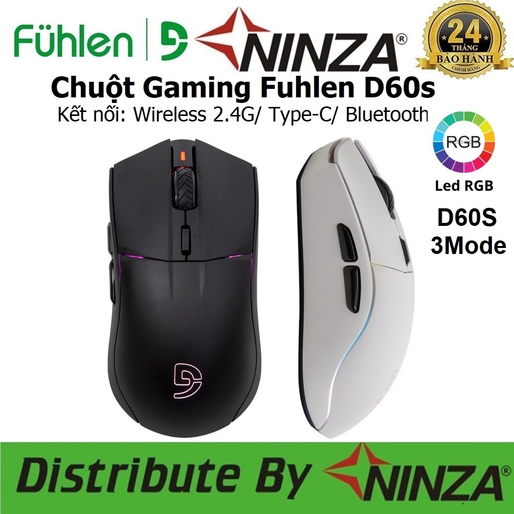 Chuột Không Dây Gaming Fuhlen D60S 3 Mode Leb RGB- Kết nối 3 chế độ Bluetooth/ Wirelesss/ Type-C màu