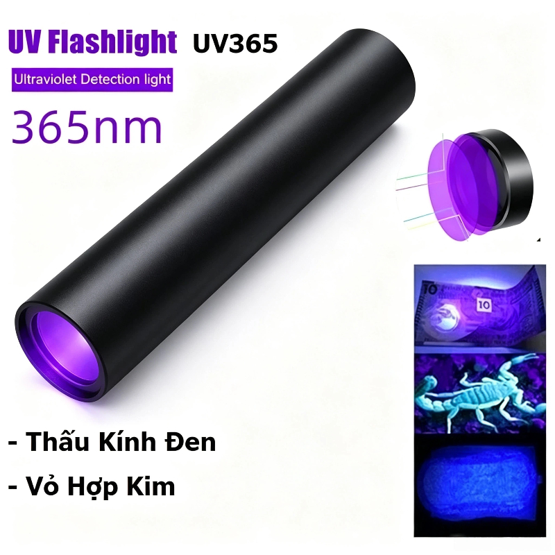 (PL)Đèn Test Tia UV Đèn Chiếu Tia UV 365nm Loại Sạc Dùng Test Khẩu Trang, Áo Khoác Và Phụ Kiện Chống