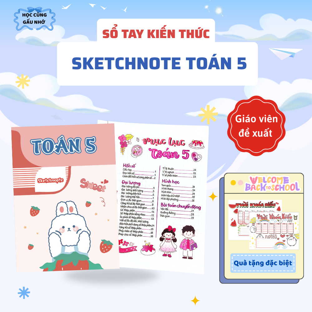 Sketch Note Gấu Nhớ Toán 5 - Sổ Tay Học Giỏi Rèn Luyện Tư Duy Logic Dễ Hiểu Dễ Nhớ Giúp Học Nhanh Nh