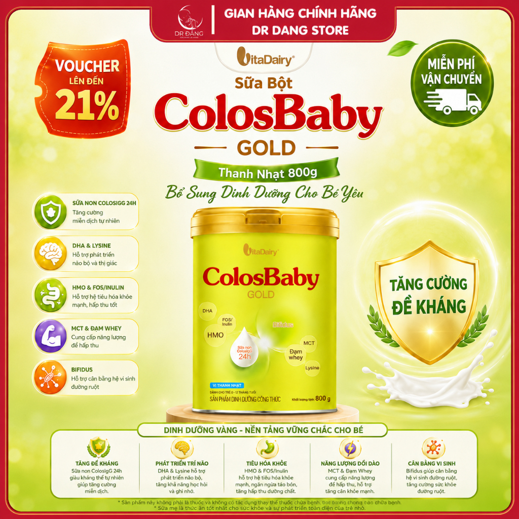 Sữa Bột ColosBaby Gold Thanh Nhạt 800g - Bổ Sung Dinh Dưỡng Cho Bé Yêu