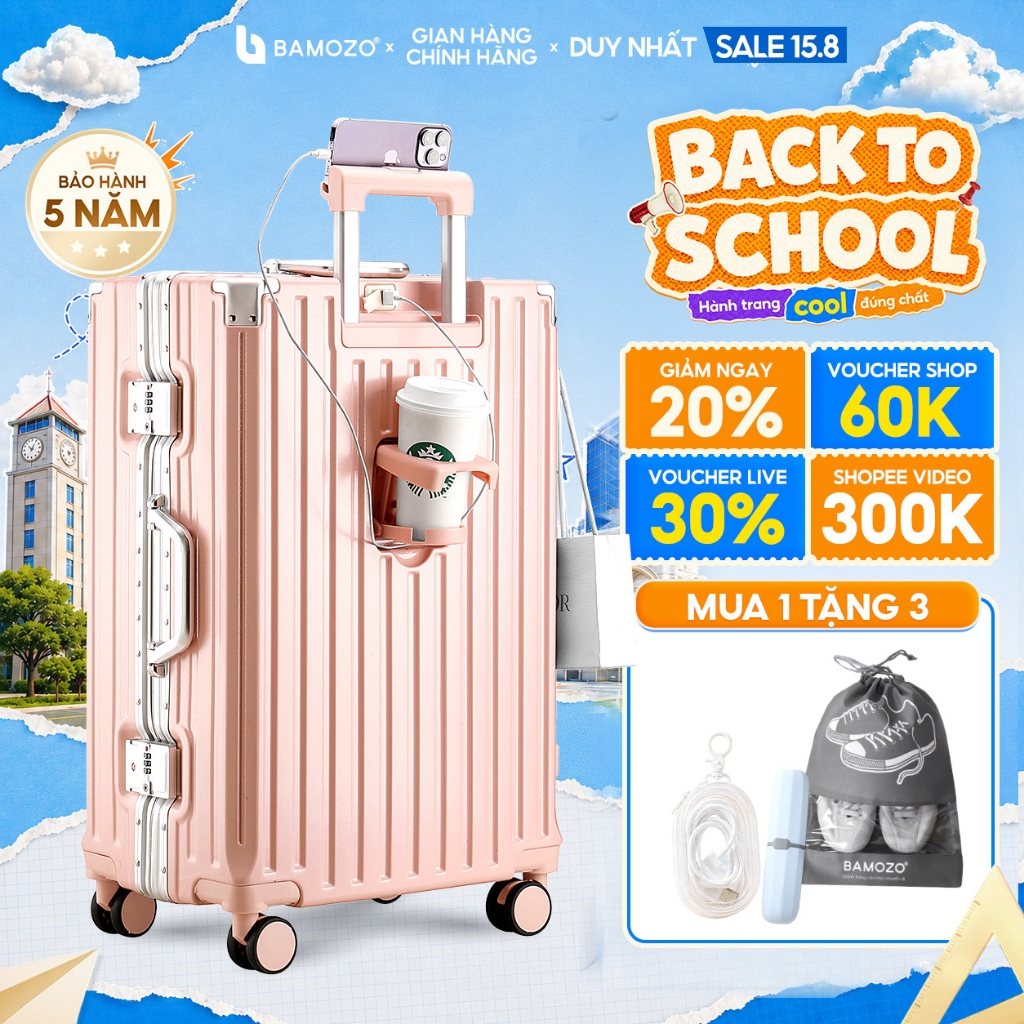 Vali 9066 Size 28 Bamozo Khung Nhôm Khoá Sập Cao Cấp Cỡ Lớn_9066