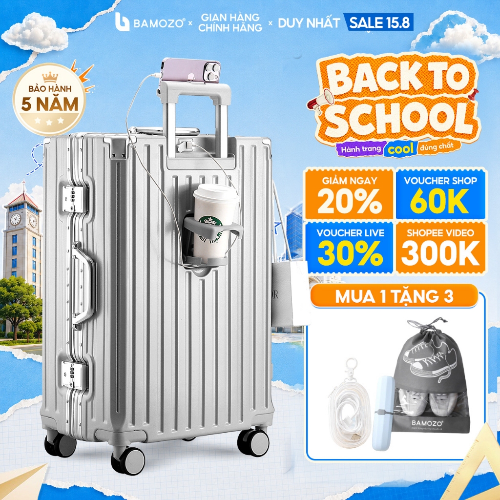 [Best Seller] Vali Khung Nhôm Khóa Sập 9066 Bamozo Size 20/24/28,Nhựa PC Cao Cấp,Bo 4 Góc Kim Loại C