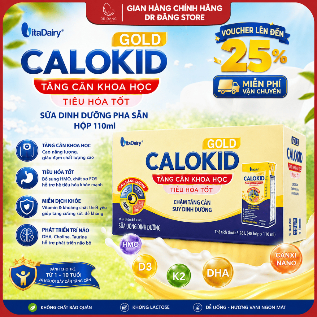 Sữa Bột Pha Sẵn Vitadairy Calokid Gold Hộp 110ml Cho Trẻ Chậm Tăng Cân, Biếng Ăn