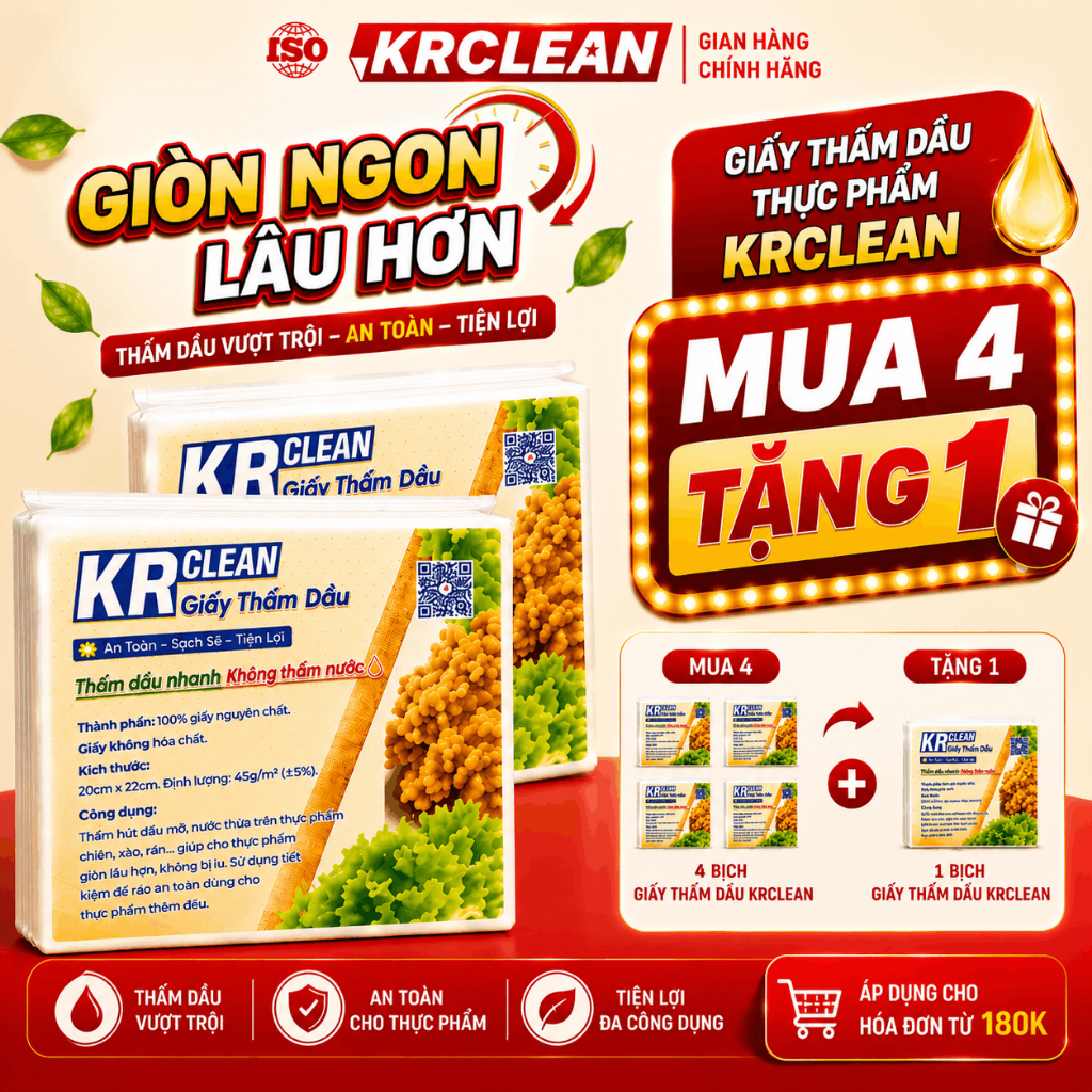 [Combo 2] Giấy Thấm Dầu Thực Phẩm KRCLEAN - Chuyên Dùng Thấm Dầu Thịt Cá Đồ Chiên Giữ Món Ăn Ít Dầu 