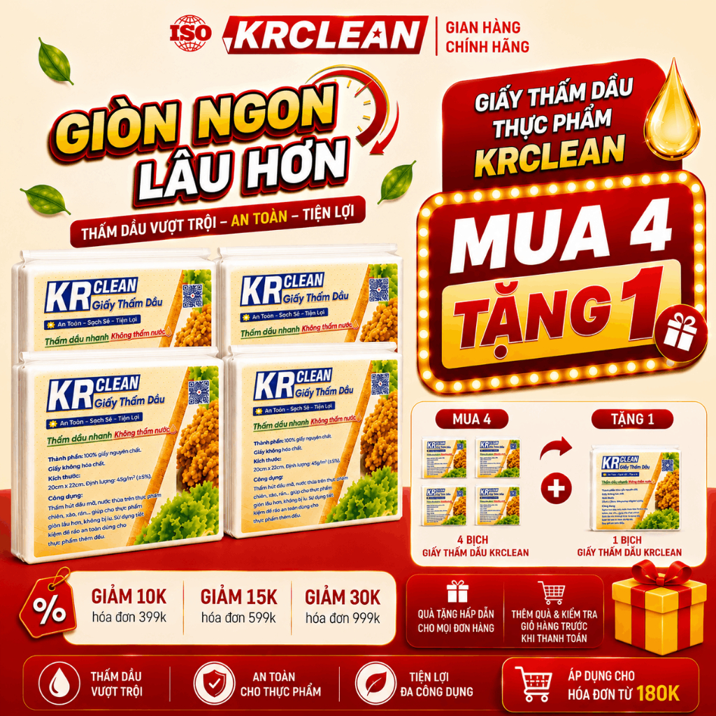[Combo 4] Giấy Thấm Dầu Thực Phẩm KRCLEAN -  Giấy Thấm Dầu Nhanh Cho Đồ Chiên Gà Rán Cá Chiên Khoai 