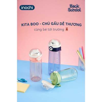 Bình nước Kita Boo INOCHI có quai cầm, có ống hút dễ sử dụng cho bé,an toàn, vạch chia rõ ràng