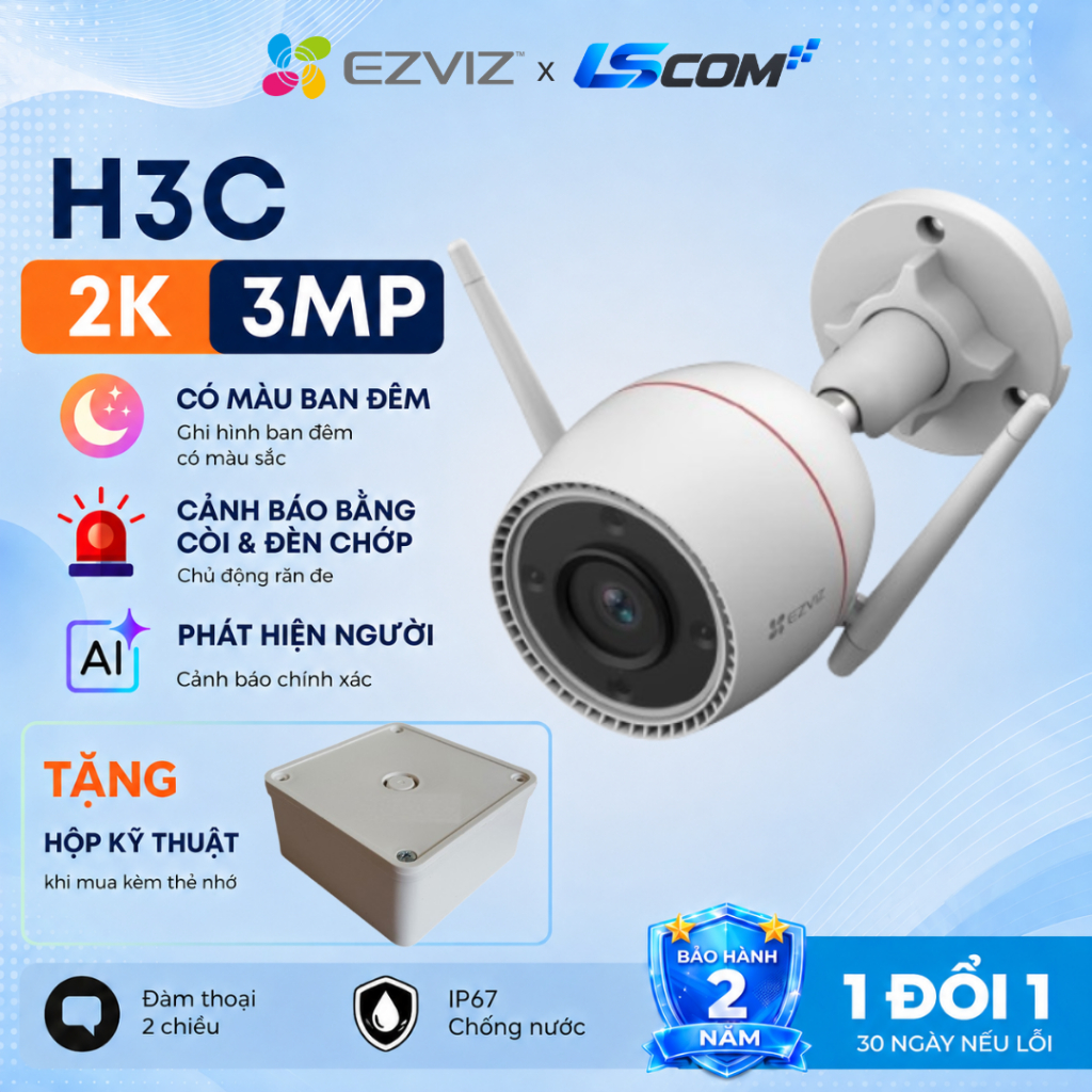 Camera Wifi ngoài trời EZVIZ H3C 3MP/4MP/5MP Ban Đêm Có Màu, Đàm Thoại 2 Chiều, Chống Nước IP67