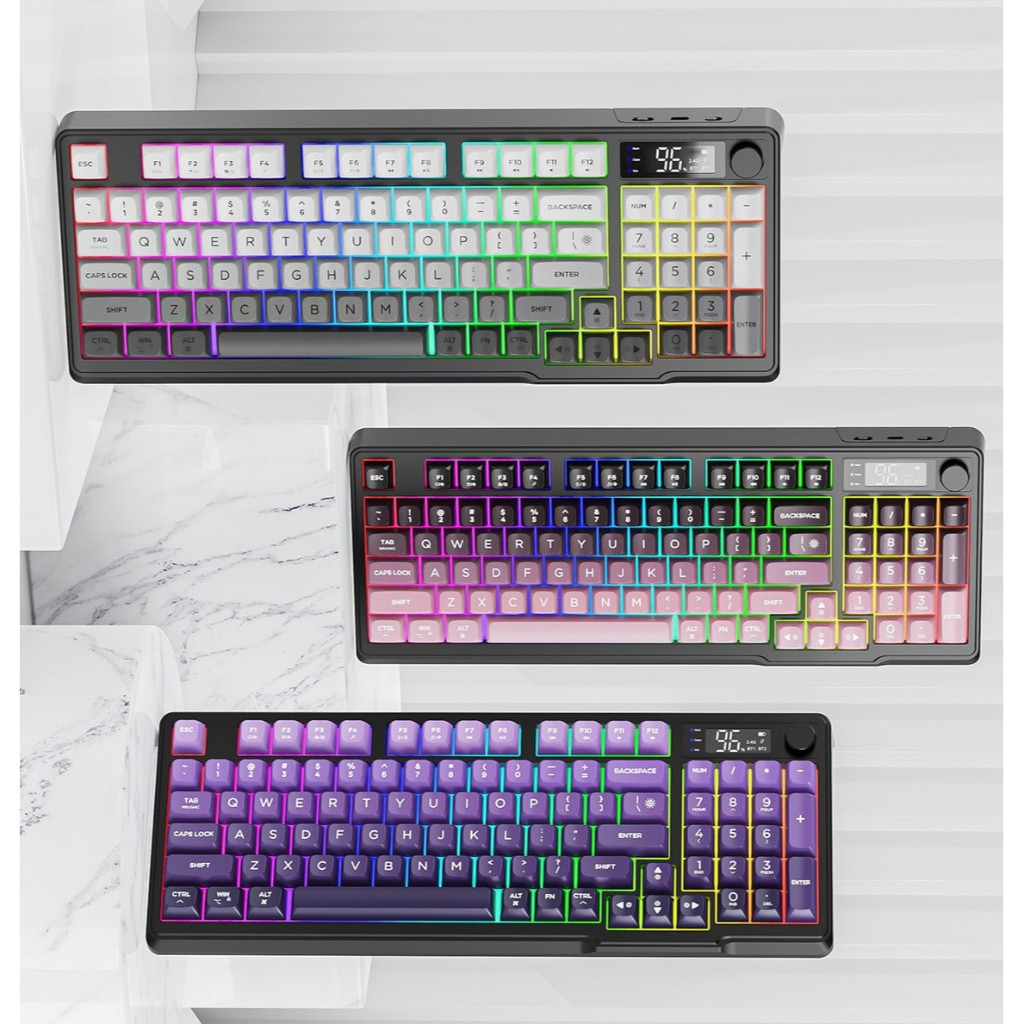 Bàn Phím Không Dây Bluetooth Gaming M96 LED 7 Màu Có Màn Hình, Dual Mode, Phím PBT Cao Cấp, Chuyên N