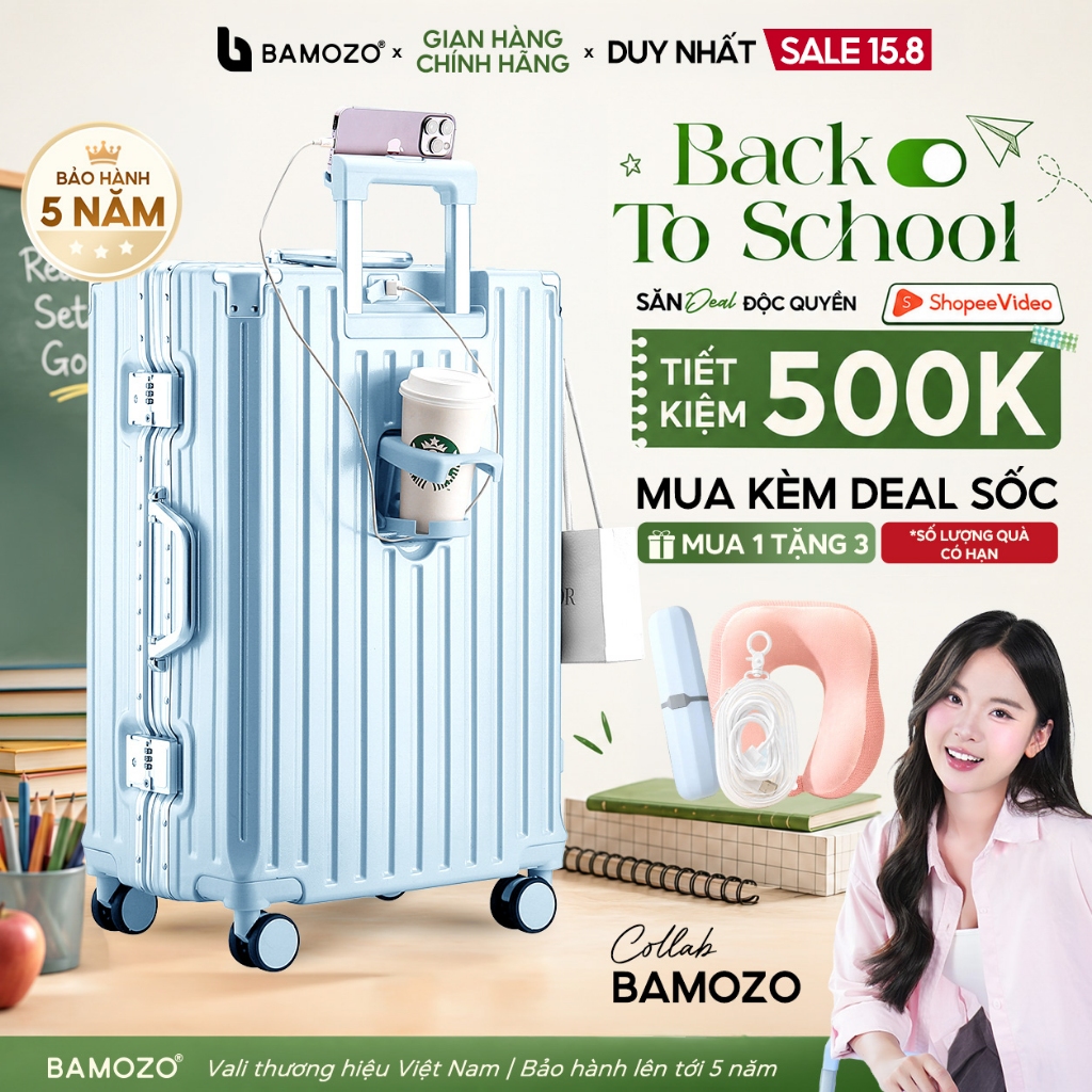 Vali Du Lịch 9066 Bamozo Size 28 Cao Cấp Bo 4 Góc Chống Va Đập Bảo Hành 5 Năm_9066