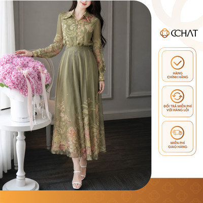 Set Đồ Nữ 𝐂𝐂𝐇𝐀𝐓 Dáng Xòe Amarda Họa Tiết Hoa Chất Liệu Tơ Mềm Mại 16BDV2064XT