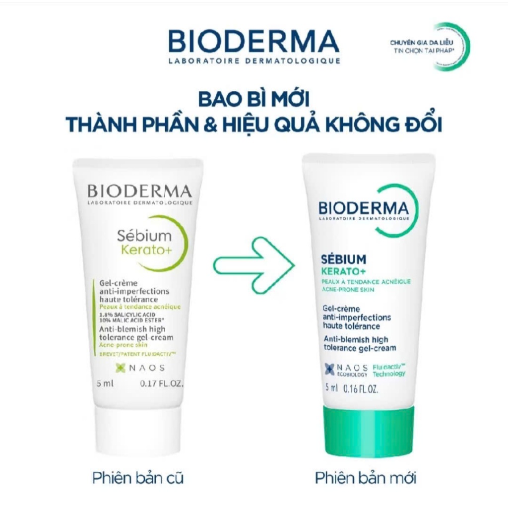 Kem dưỡng hỗ trợ giảm mụn chuyên sâu mụn nhẹ đến trung bình Bioderma Sébium Kerato+ 5ml