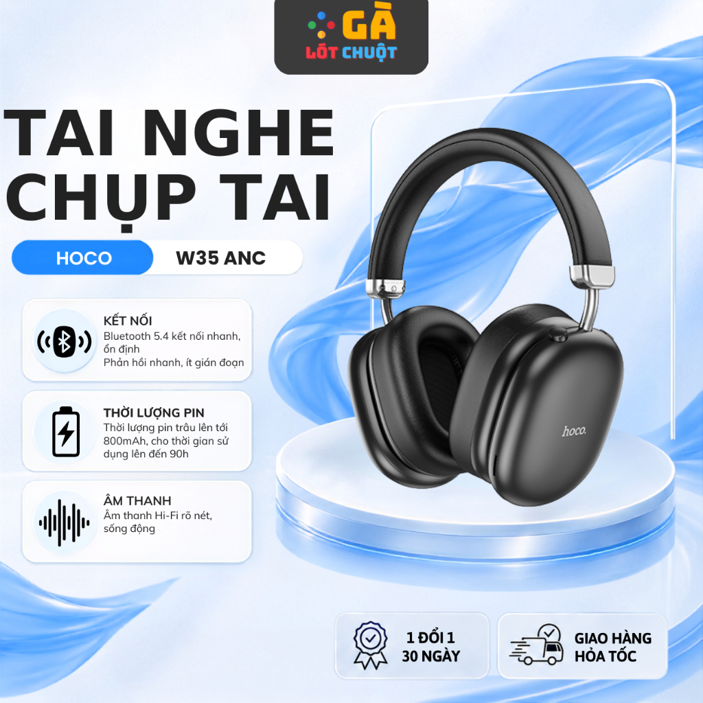 Tai nghe chụp bluetooth 5.4 W35 ANC phiên bản cao cấp chống ồn Hoco. chính hãng thời lượng pin lên đ