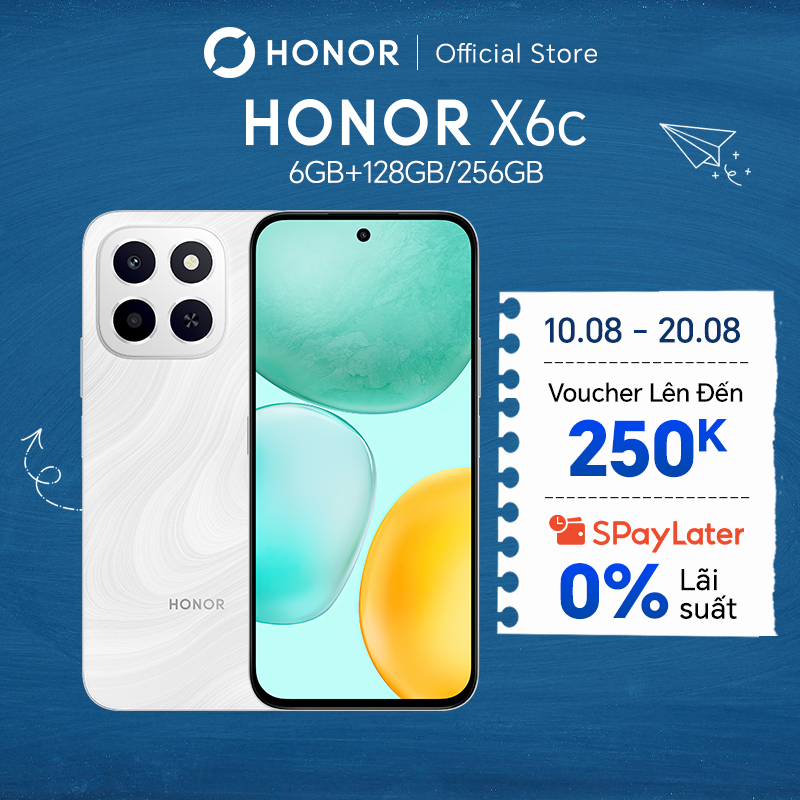 Điện Thoại Di Động Honor X6c 6GB + 128GB/256GB | Pin 5300mAh | Camera 50MP| NFC | Kháng nước IP64 | BH 18 Tháng