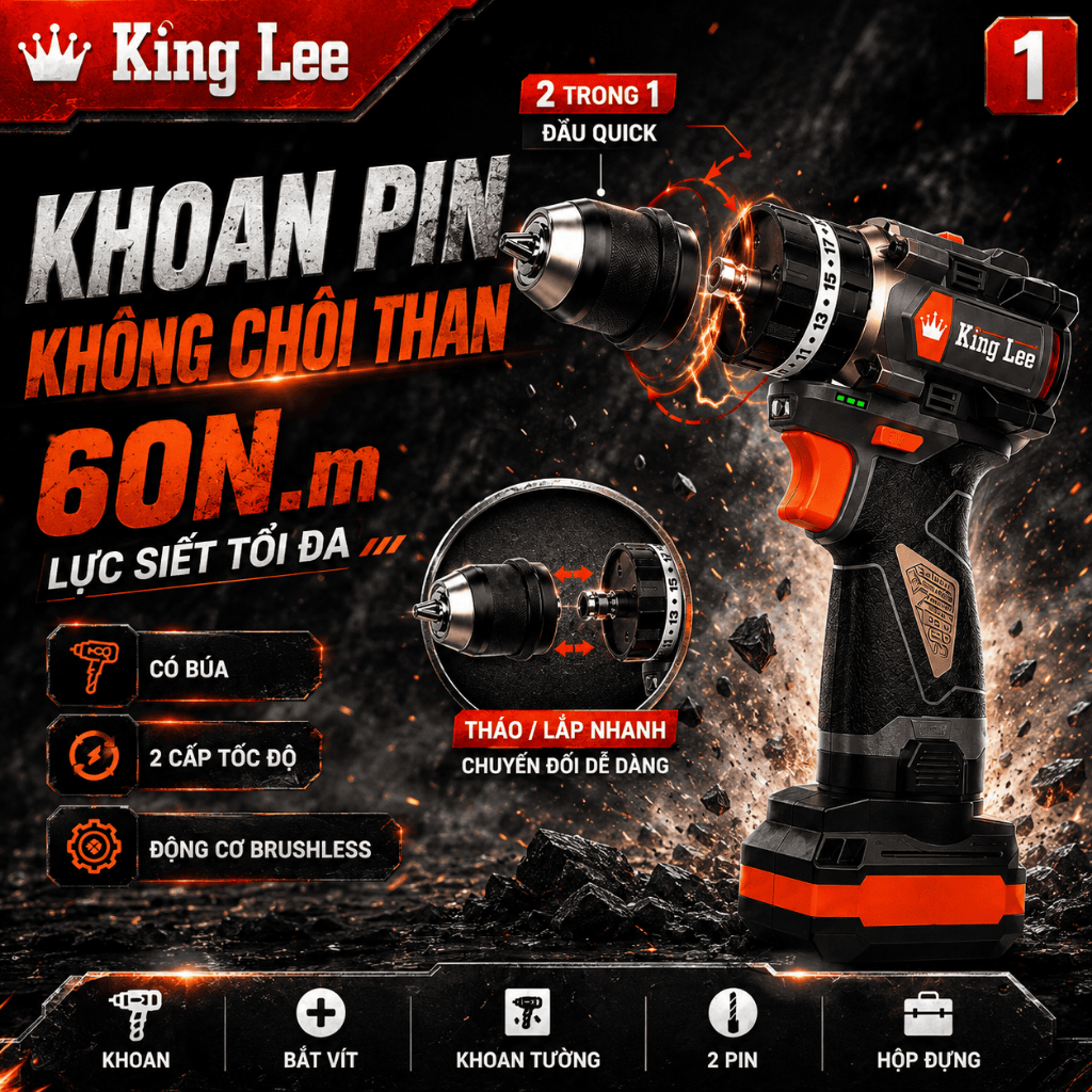 Khoan Q9 QUICK PRO Có Búa- 16,8V Không Chổi Than Đầu Kẹp 10mm,2 Pin Sạc Nhanh.Tặng bộ mũi vít