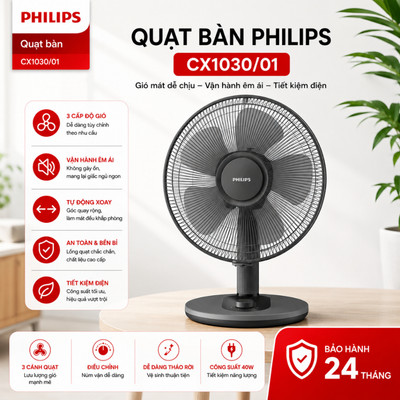 Quạt bàn Philips 5 cánh CX1030​/01 35W - Hàng chính hãng bảo hành 24 tháng