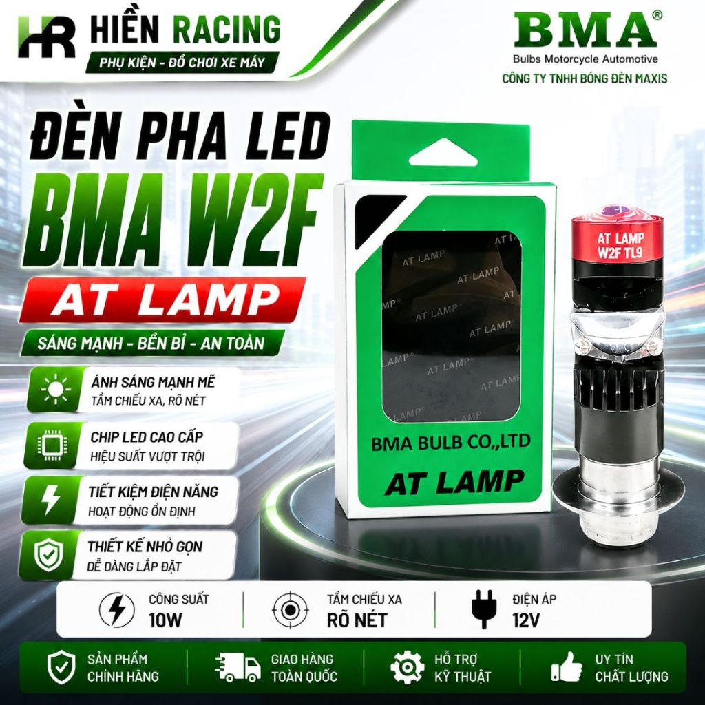 Đèn Pha Bi Cầu W2F AT BMA - Cos Trắng Pha Vàng Chân M5 Siêu Sáng, Sắc Nét Lắp Xe Máy Chân M5/T19