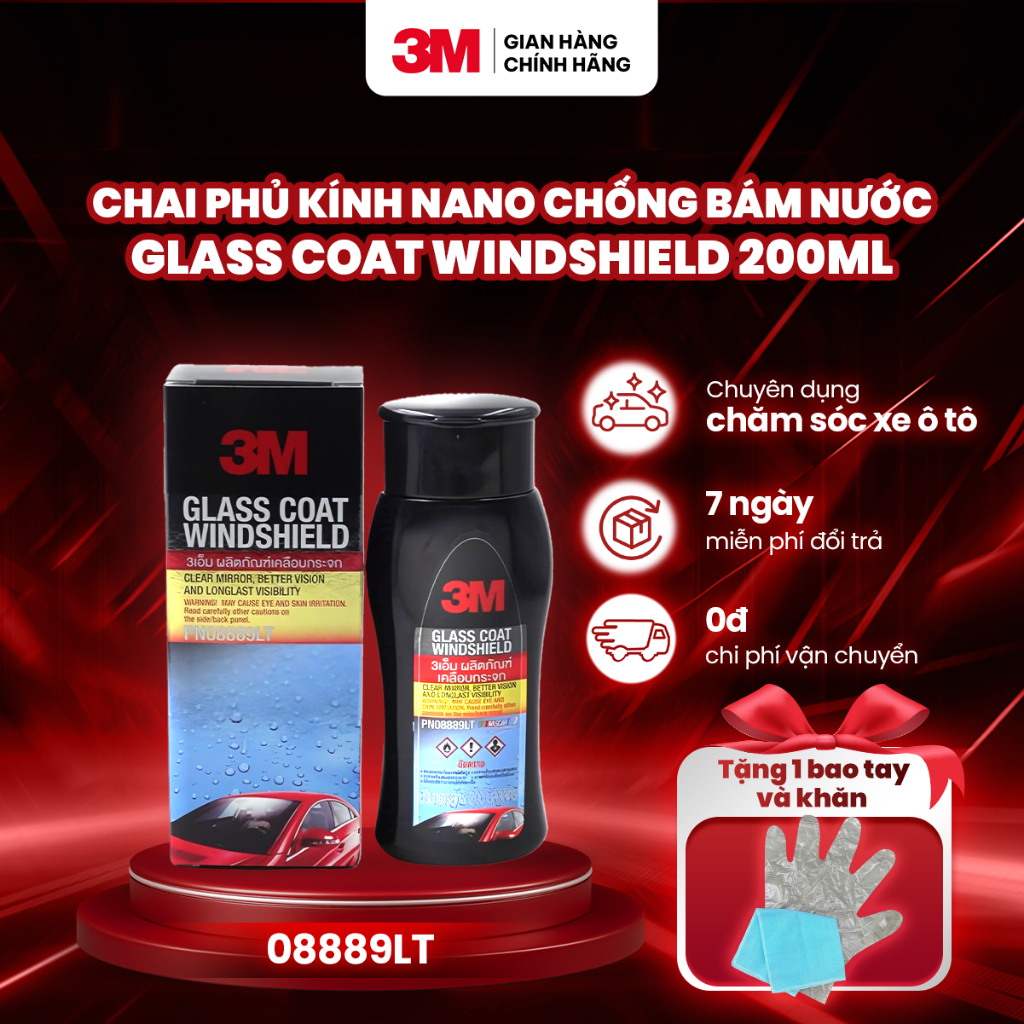 [ TOP BÁN CHẠY]  Chai phủ kính nano chống bám nước, tầm nhìn xa 3M Glass Coat Windshield 3M 08889LT 