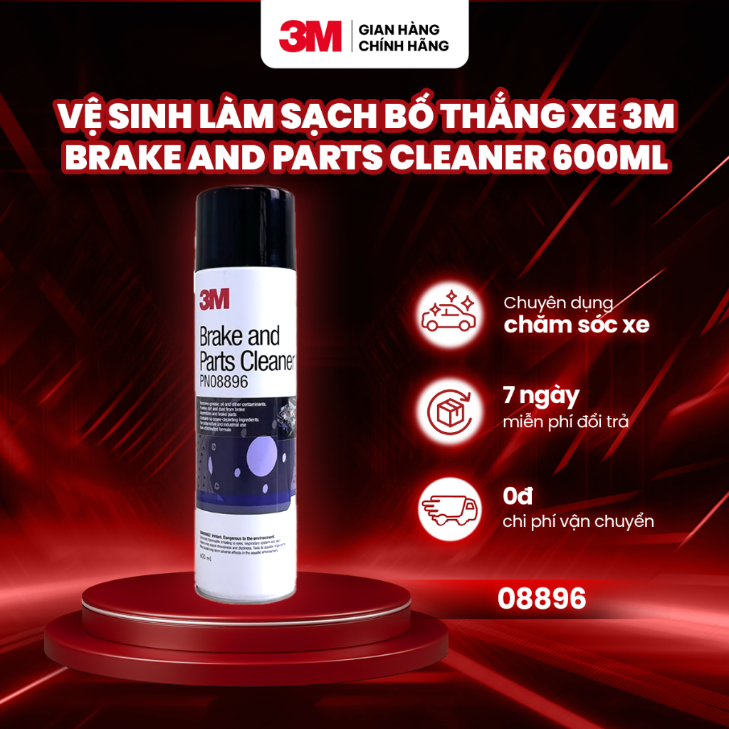 Vệ sinh làm sạch bố thắng oto, xe máy 3M 08896 Brake and Parts Cleaner chai 600ml