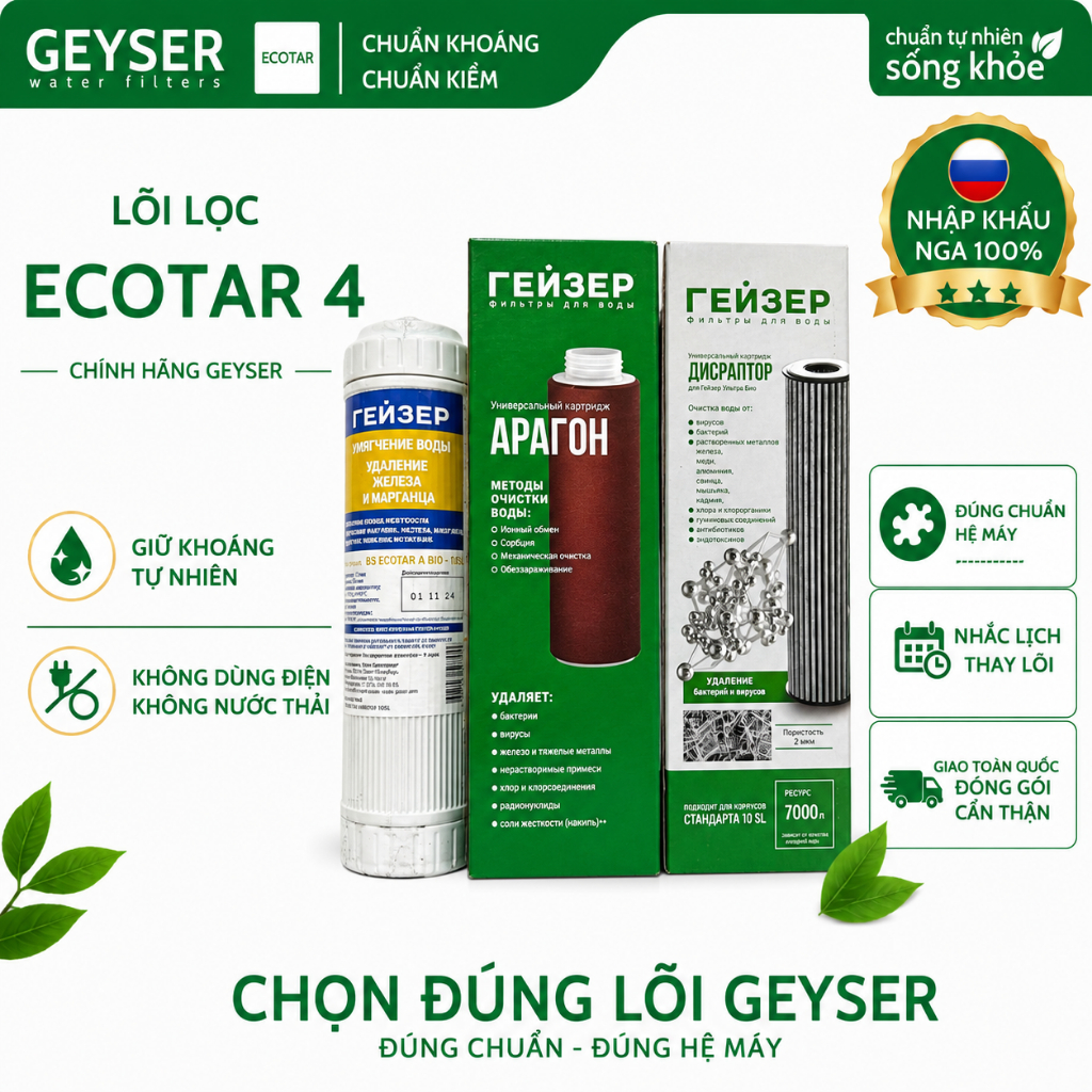 Bộ Lõi Lọc Nước GEYSER ECOTAR 4 - Hàng Chính Hãng Geyser Việt Nam
