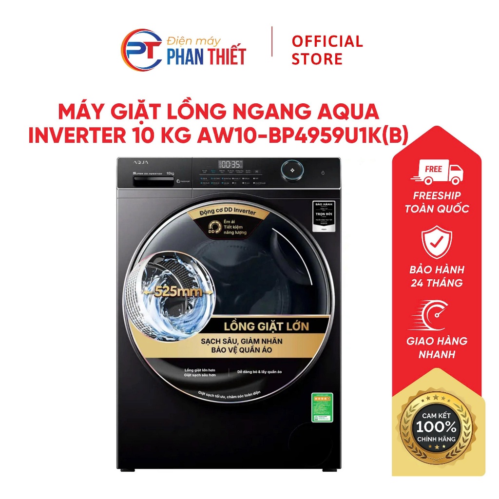 Máy giặt lồng ngang AQUA 10 Kg AW10-BP4959U1K(B)
