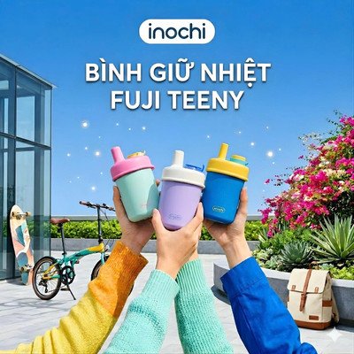 [KHẮC TÊN] Bình giữ nhiệt Inochi Fuji Teeny 360ml - inox 304 mini có ống hút lưới lọc trà chống tràn