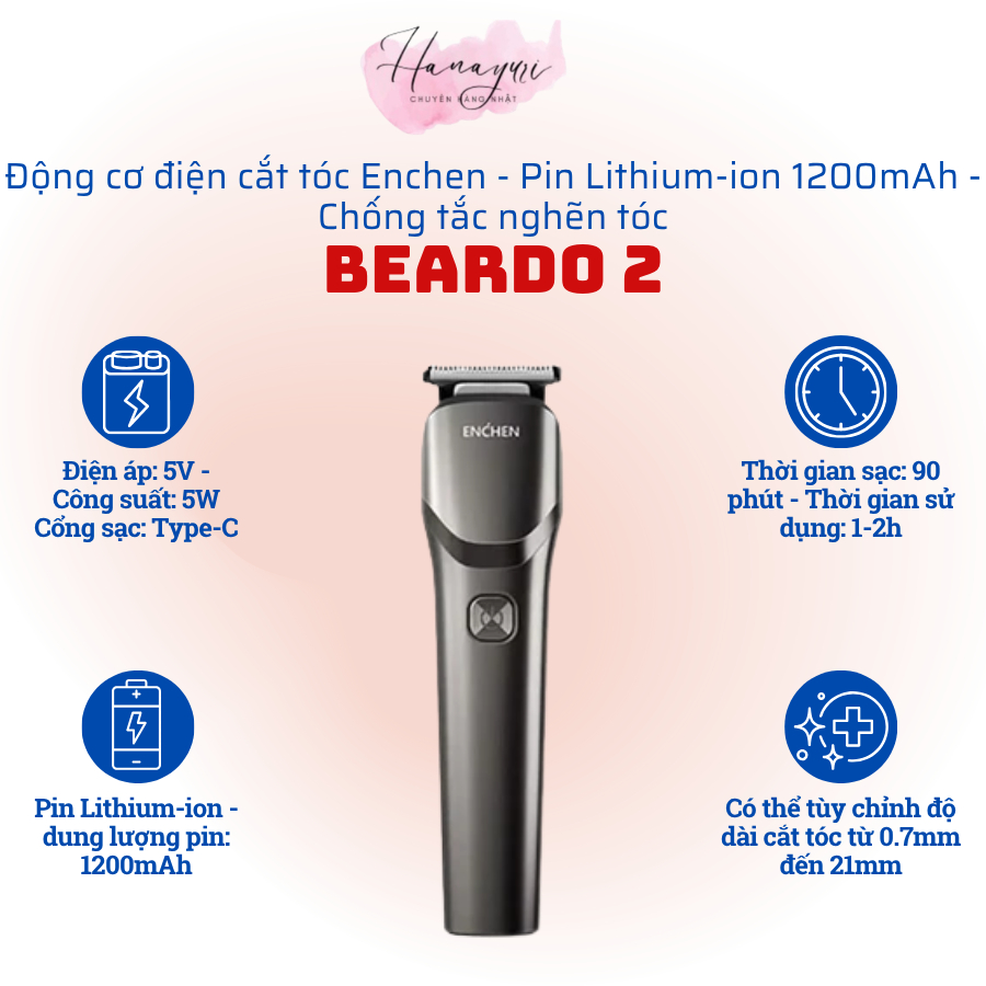 [HỎA TỐC] Tông đơ cắt tóc Enchen Beardo 2 - Pin 1200mAh - Hàng chính hãng