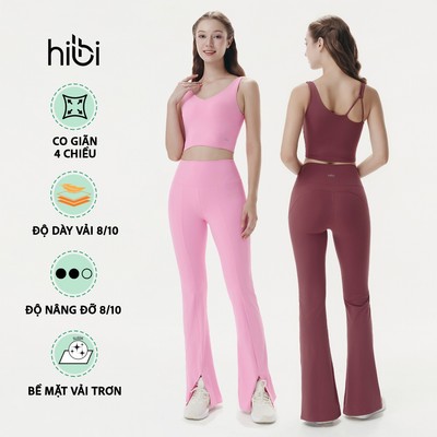 Set đồ tập Yoga Pilates Hibi Sports H188 kiểu áo croptop cổ tim quần ống loe xẻ trước, kèm mút