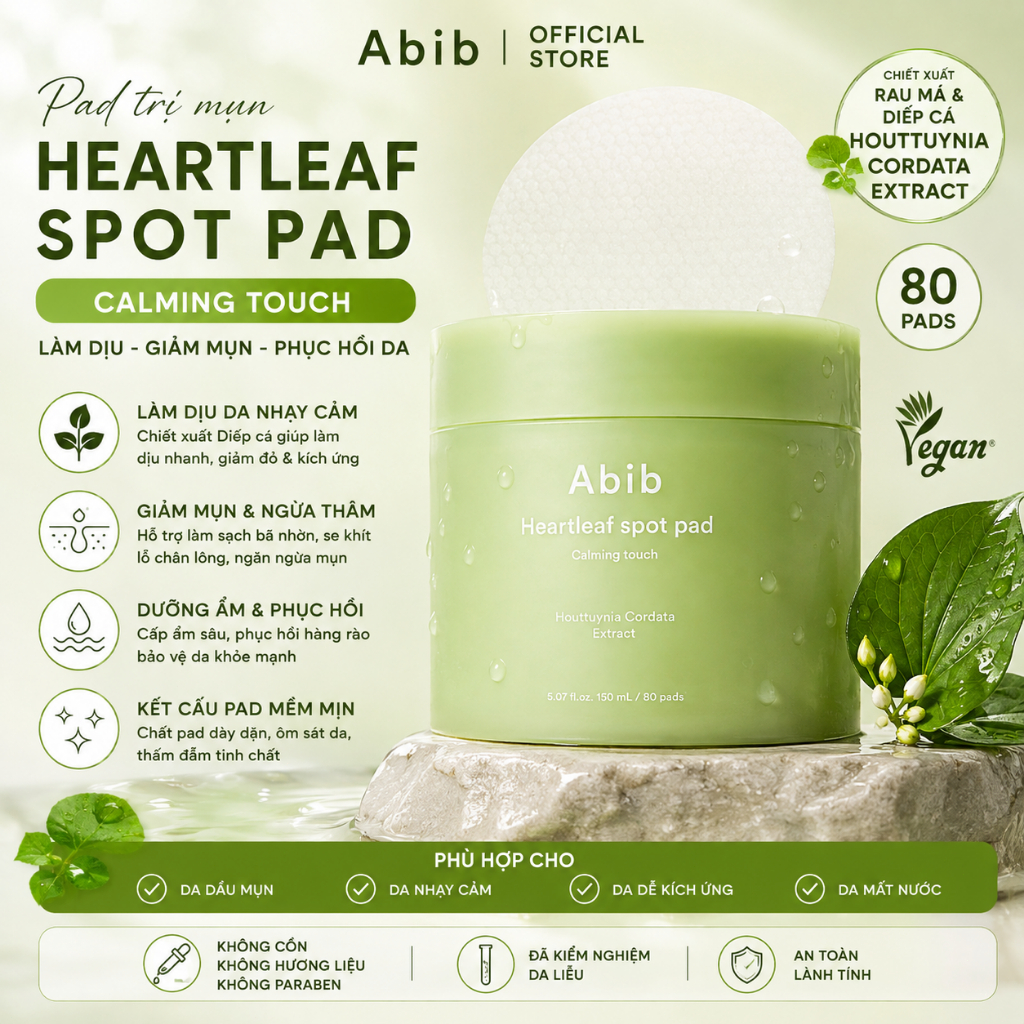 Toner Pad diếp cá Abib Heartleaf Spot Pad Calming Touch 80 Miếng