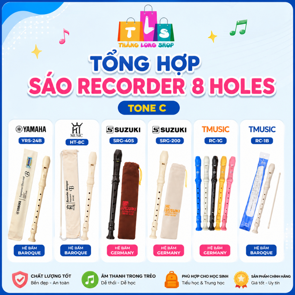 Tổng Hợp Sáo Recorder 8 Lỗ Tone C Cho Học Sinh – Yamaha YRS-24B Suzuki SRG-200 SRG-405 HT-8C RC1G RC