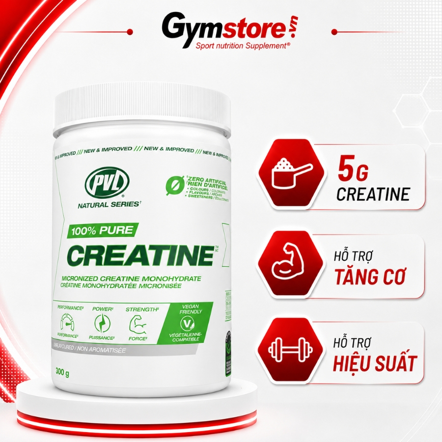 Tăng Sức Mạnh Cơ Bắp PVL 100% Pure Creatine Monohydrate, phù hợp với người ăn chay